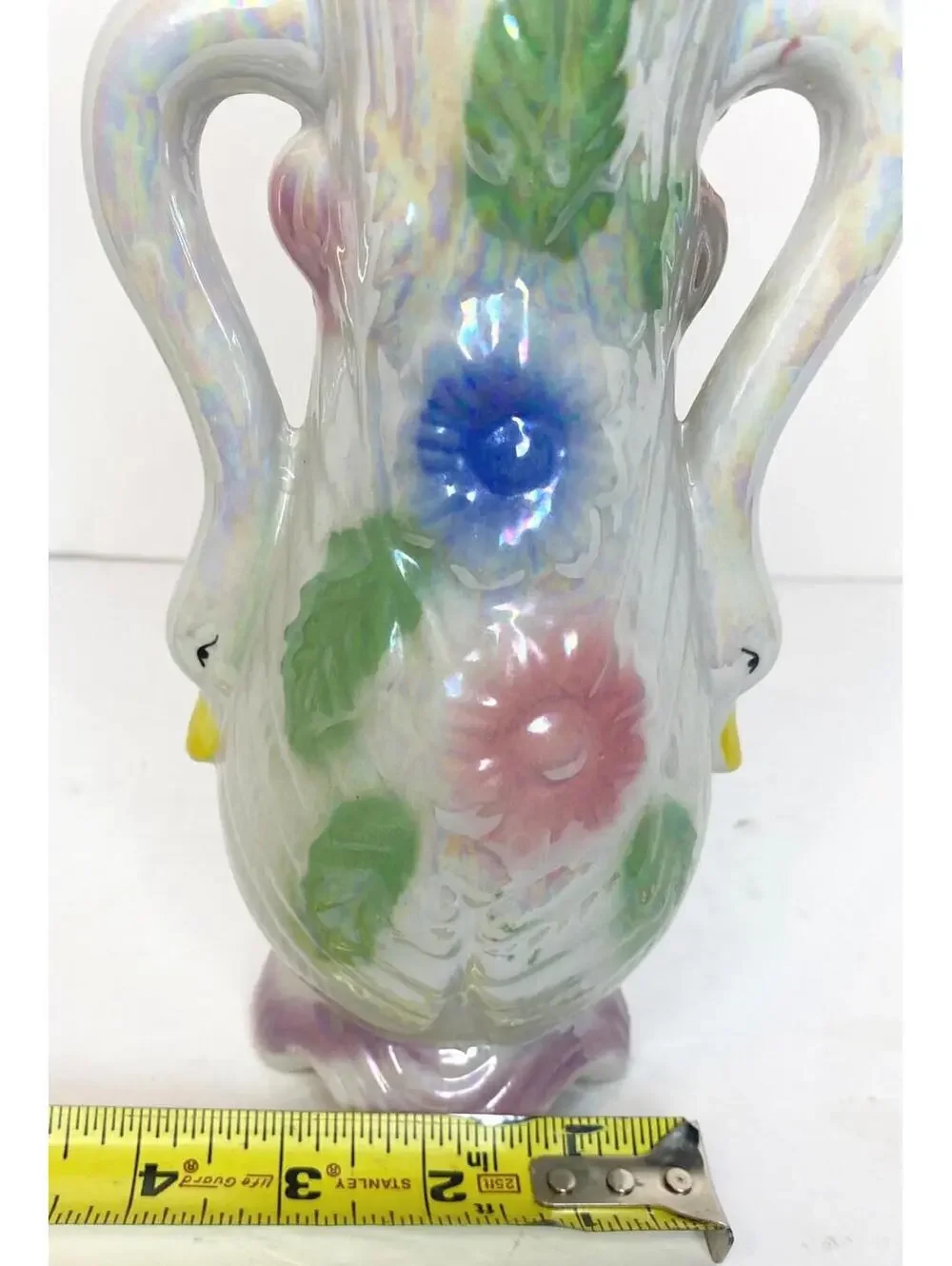 Vintage Ceramic Double Swan Vase Floral Decor Thailand
